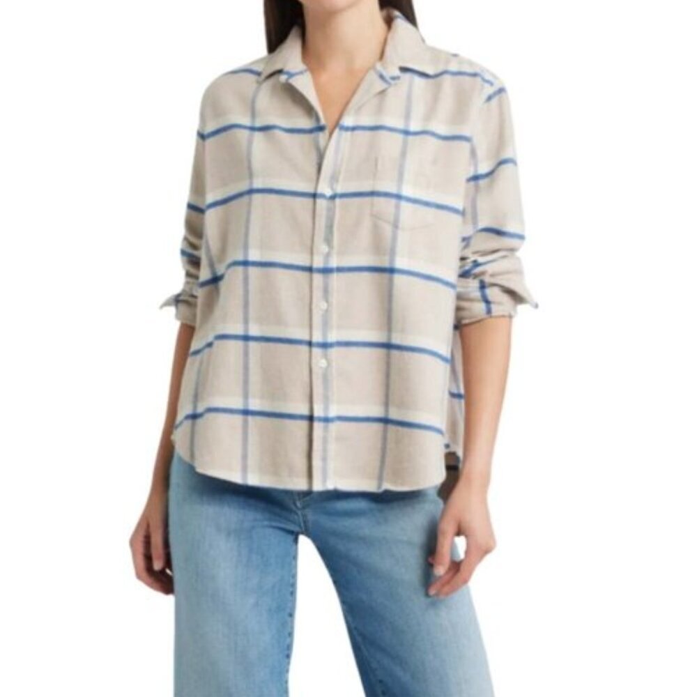 FRANK & EILEEN Eileen Relaxed Button Up Shirt in Tan, White & Navy Plaid Flannel